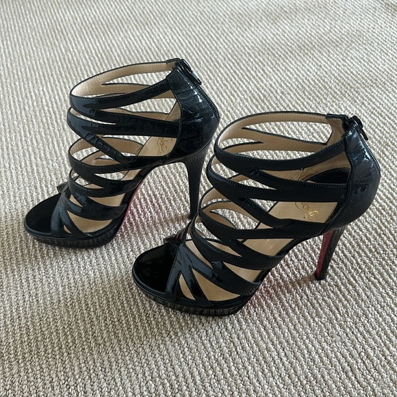 Christian Louboutin Black Patent Leather Sandals - Picture 3 of 5